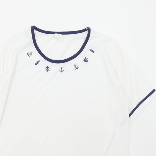 Anne De Lancay Womens White Polyester Basic T-Shirt Size M Round Neck - Marine