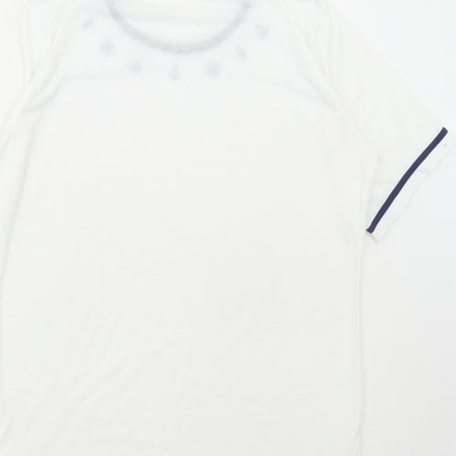 Anne De Lancay Womens White Polyester Basic T-Shirt Size M Round Neck - Marine