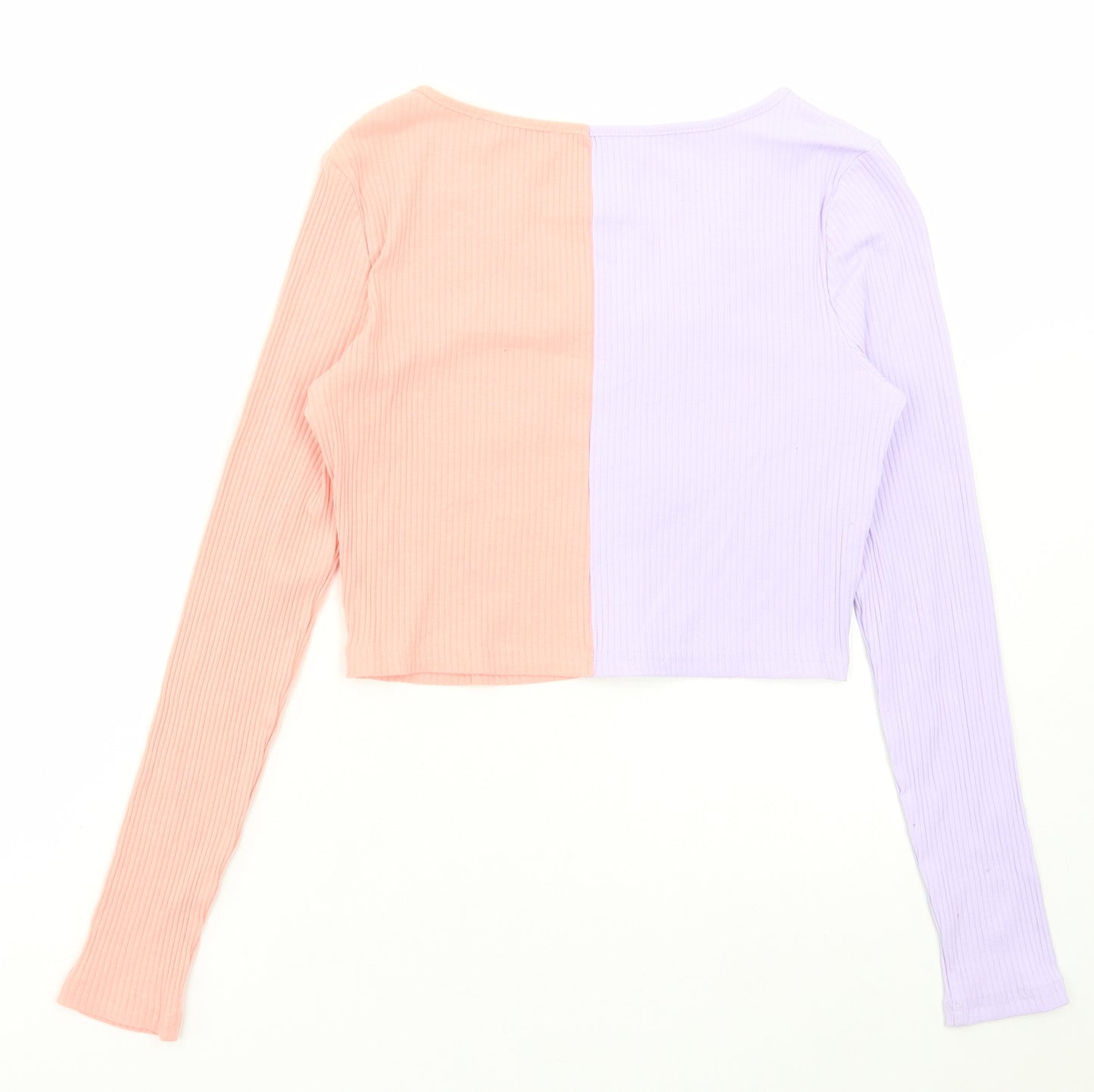 SheIn Womens Multicoloured Colourblock Cotton Cropped T-Shirt Size S V-Neck