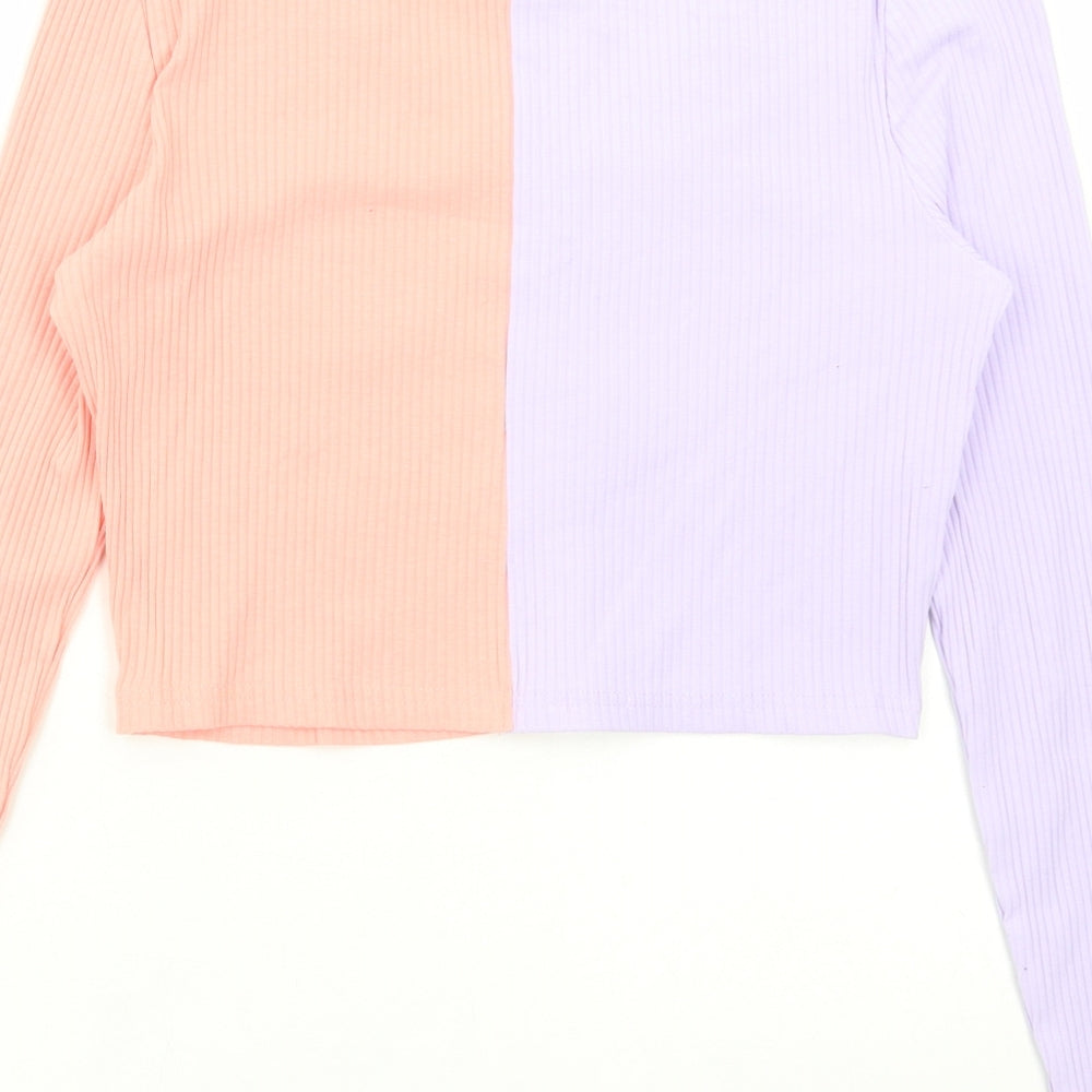 SheIn Womens Multicoloured Colourblock Cotton Cropped T-Shirt Size S V-Neck