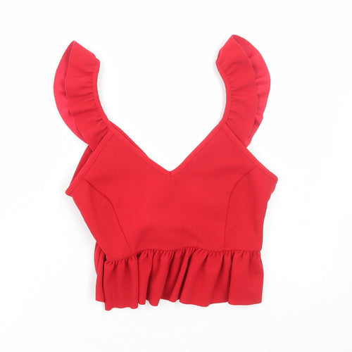New Look Womens Red Polyester Cropped Blouse Size 6 V-Neck