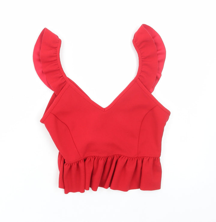 New Look Womens Red Polyester Cropped Blouse Size 6 V-Neck