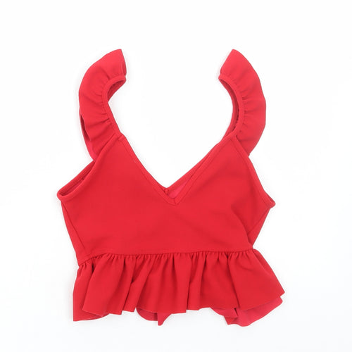 New Look Womens Red Polyester Cropped Blouse Size 6 V-Neck