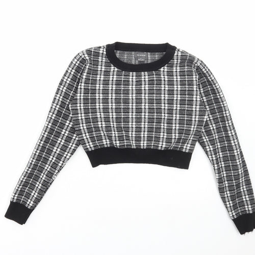Primark Womens Black Round Neck Plaid Viscose Pullover Jumper Size S