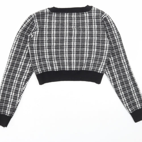 Primark Womens Black Round Neck Plaid Viscose Pullover Jumper Size S