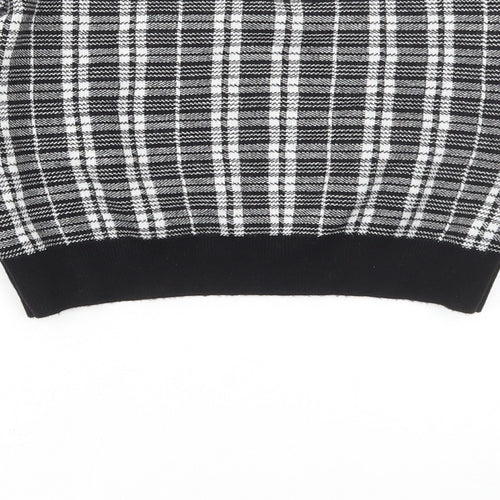 Primark Womens Black Round Neck Plaid Viscose Pullover Jumper Size S