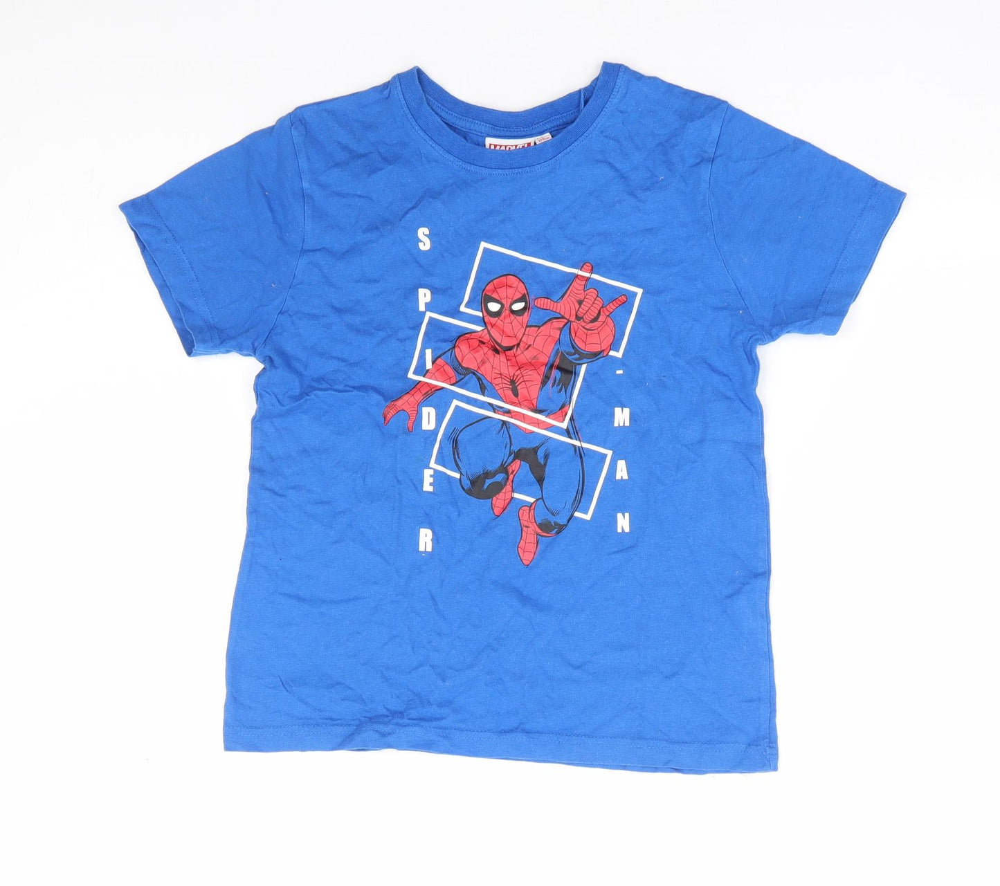 Primark Boys Blue 100% Cotton Basic T-Shirt Size 7-8 Years Round Neck Pullover - Spiderman