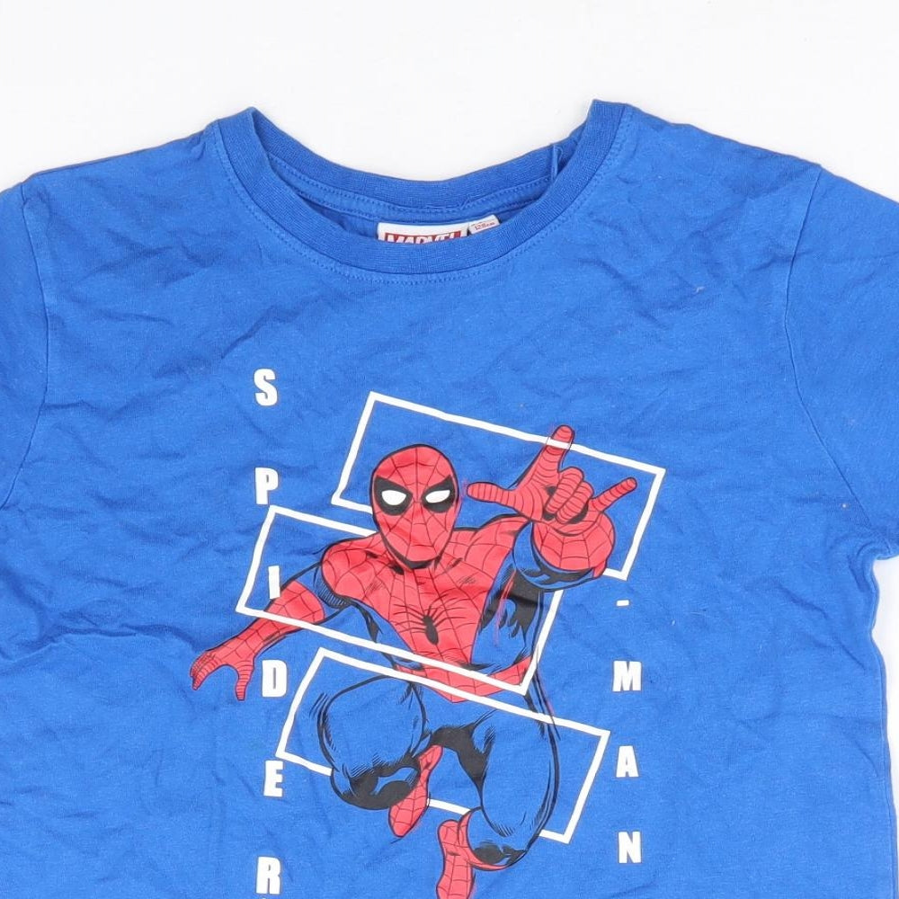 Primark Boys Blue 100% Cotton Basic T-Shirt Size 7-8 Years Round Neck Pullover - Spiderman