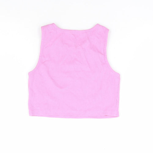 Primark Girls Pink Cotton Cropped Tank Size 10-11 Years Round Neck Pullover - Ribbed, NYC 1968