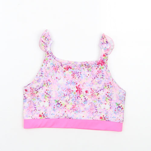 Matalan Girls Pink Floral Polyester Cropped Tank Size 12-13 Years Round Neck Pullover