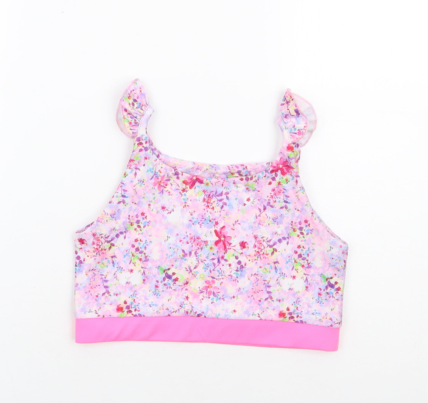 Matalan Girls Pink Floral Polyester Cropped Tank Size 12-13 Years Round Neck Pullover
