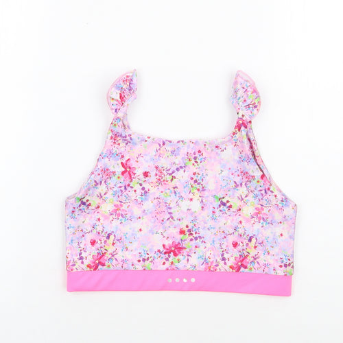 Matalan Girls Pink Floral Polyester Cropped Tank Size 12-13 Years Round Neck Pullover