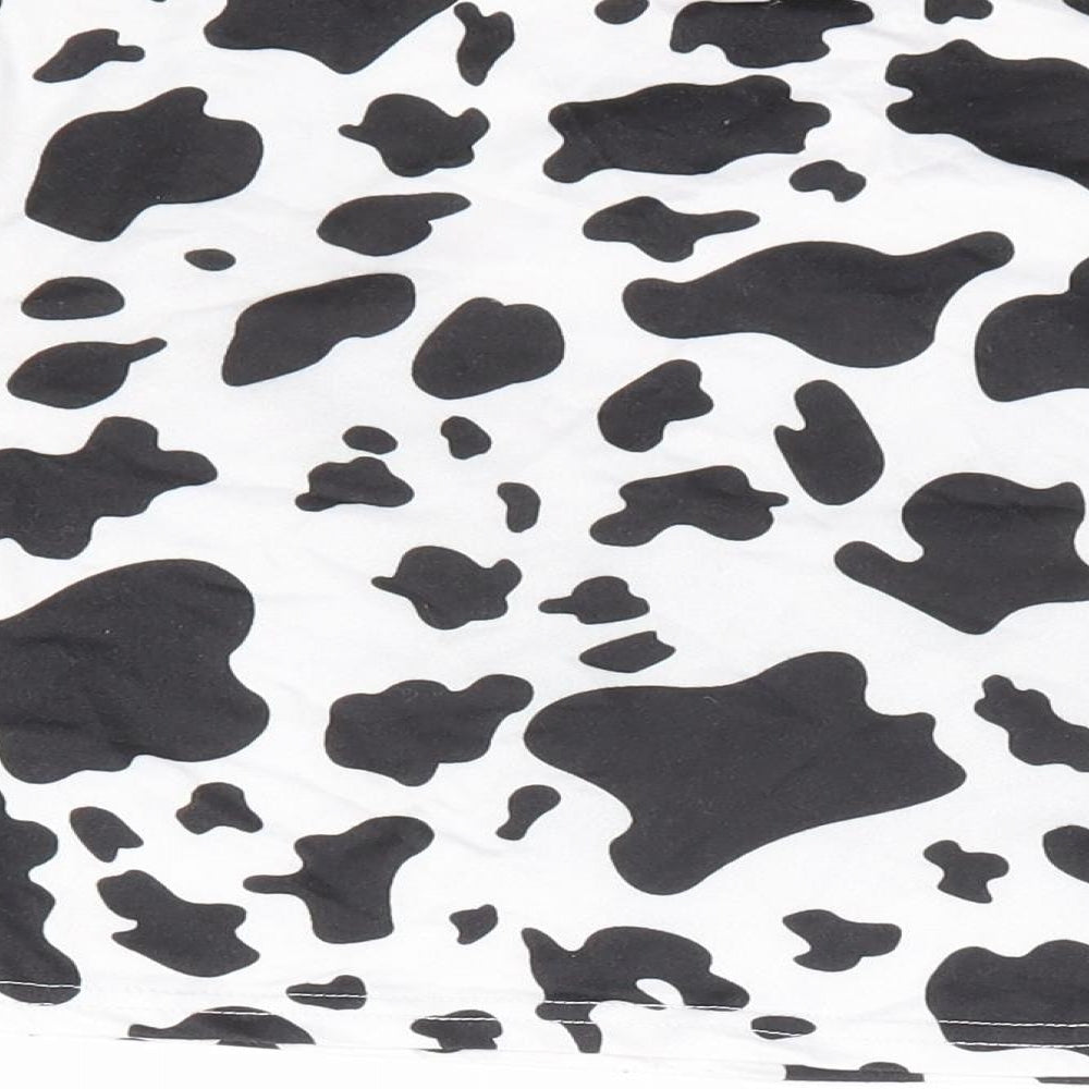 SheIn Girls Black Animal Print Polyester Cropped T-Shirt Size 12 Years Round Neck Pullover - Cow Print