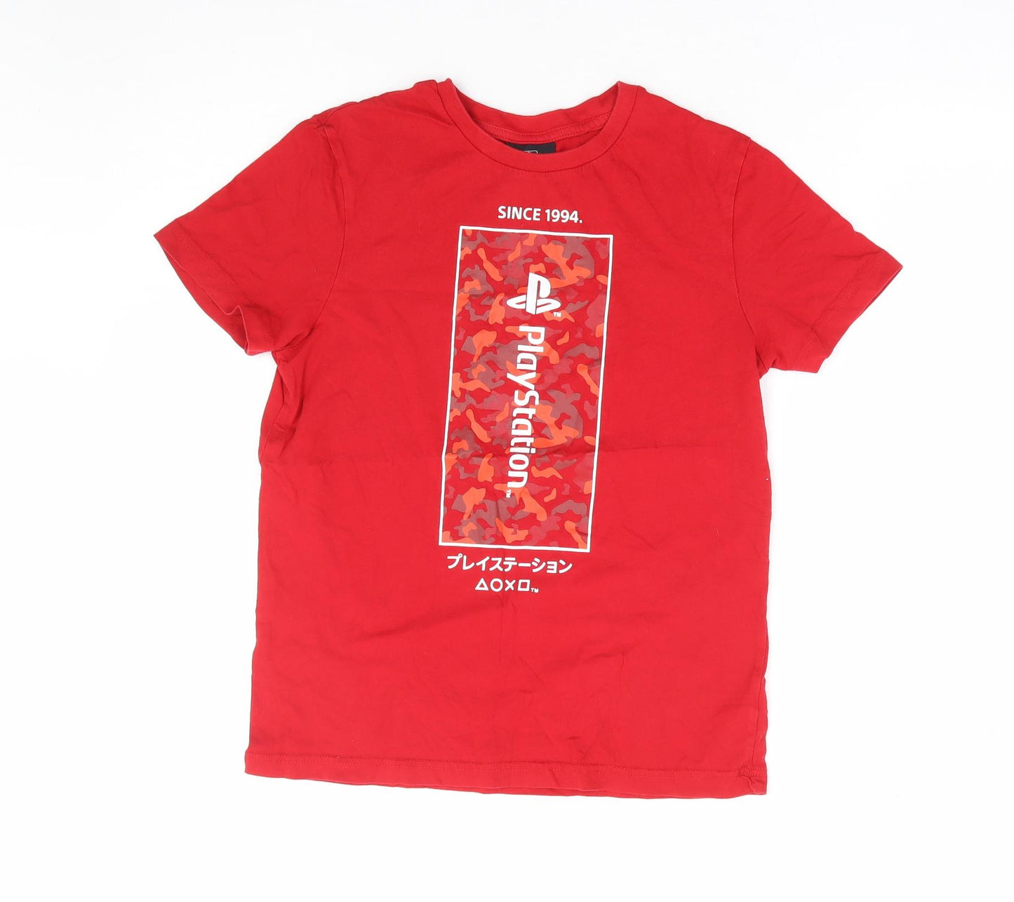 George Boys Red 100% Cotton Basic T-Shirt Size 12-13 Years Round Neck Pullover - Playstation