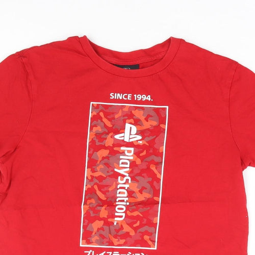 George Boys Red 100% Cotton Basic T-Shirt Size 12-13 Years Round Neck Pullover - Playstation