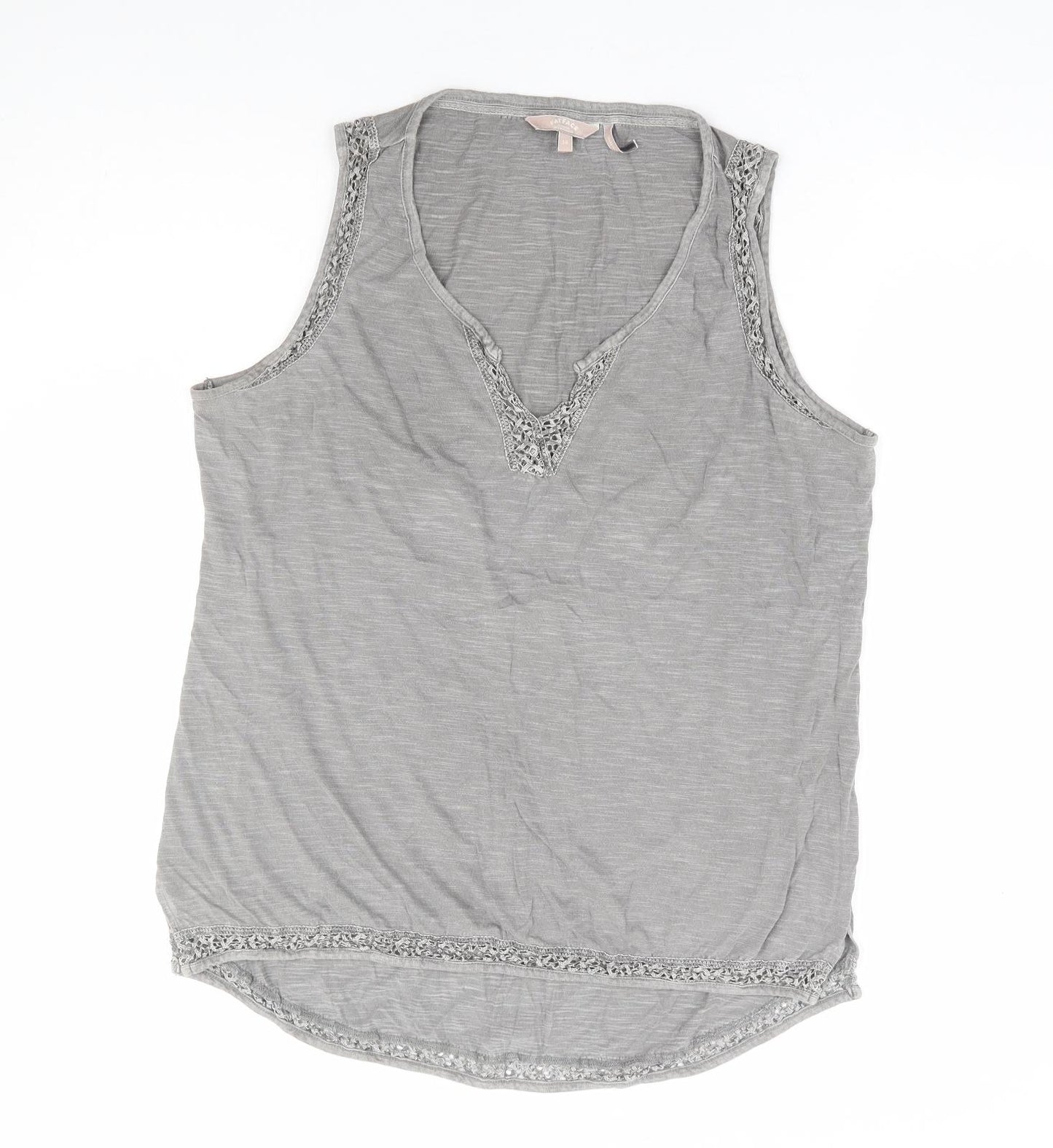 Fat Face Womens Grey Cotton Basic Tank Size 14 V-Neck