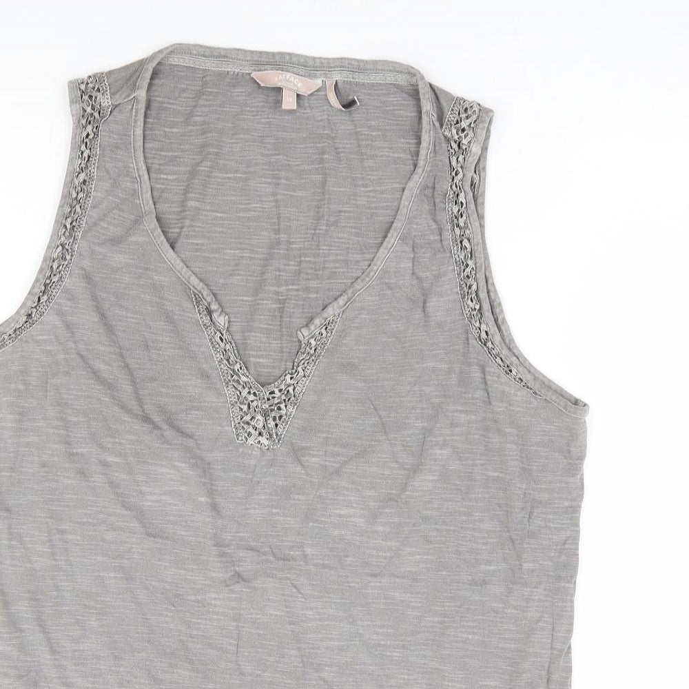 Fat Face Womens Grey Cotton Basic Tank Size 14 V-Neck