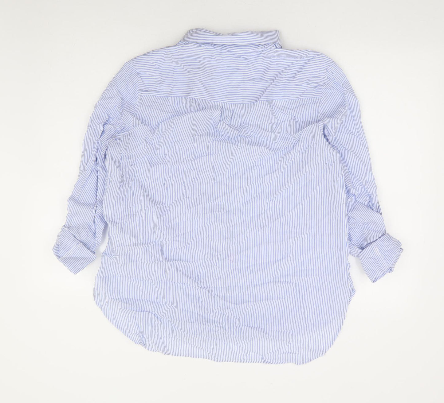 NEXT Womens Blue Striped Viscose Basic Button-Up Size 14 Collared