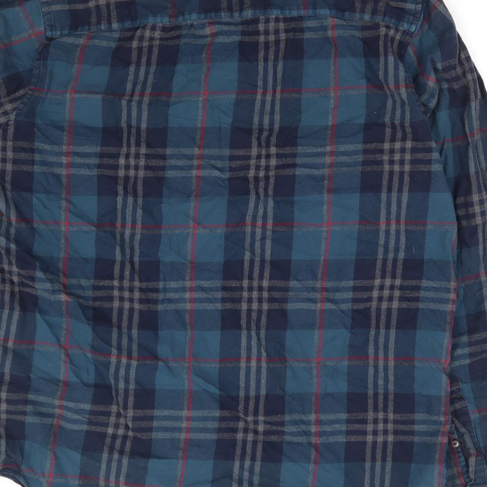 NEXT Mens Green Plaid Cotton Button-Up Size L Collared Button