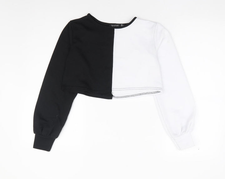 Boohoo Womens Black Polyester Pullover Sweatshirt Size 4 Pullover - Cropped