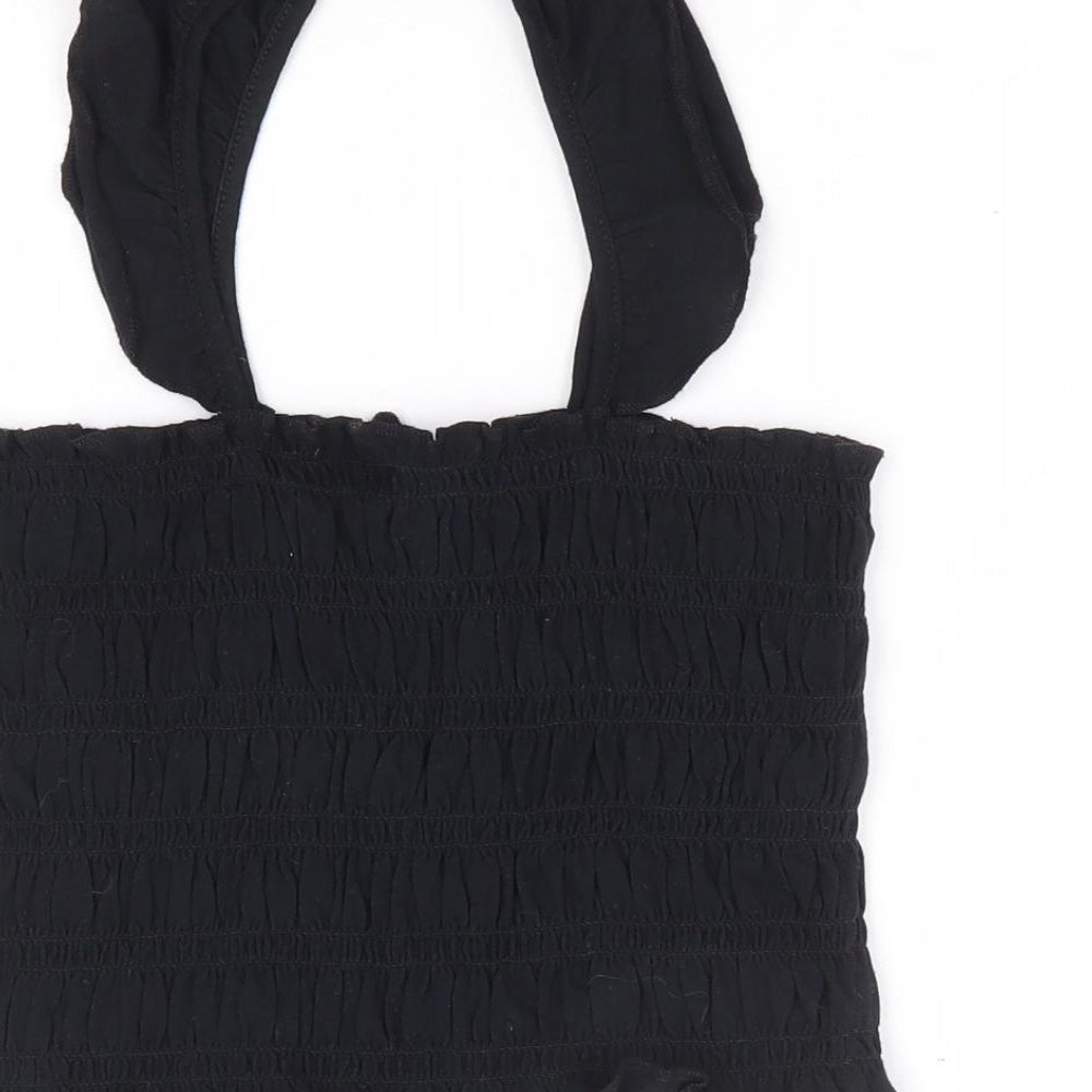 Primark Womens Black 100% Cotton Cropped Tank Size 4 Square Neck