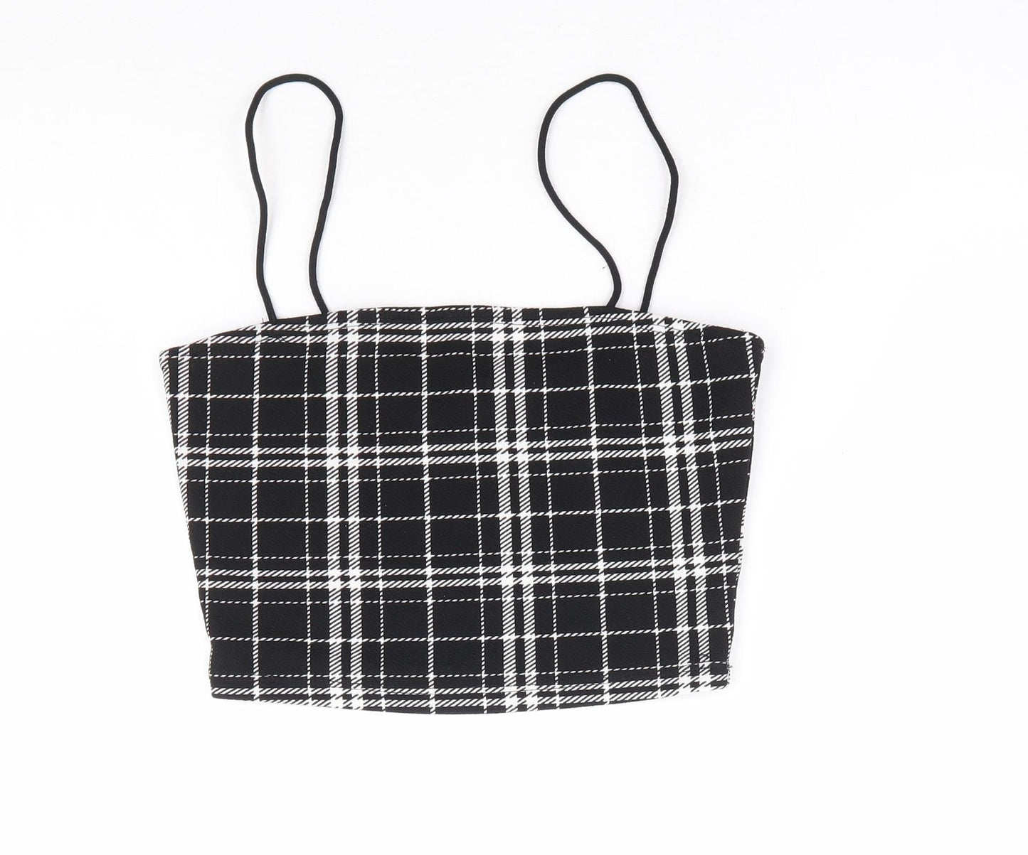 SheIn Womens Black Plaid Polyester Cropped Tank Size XS Square Neck