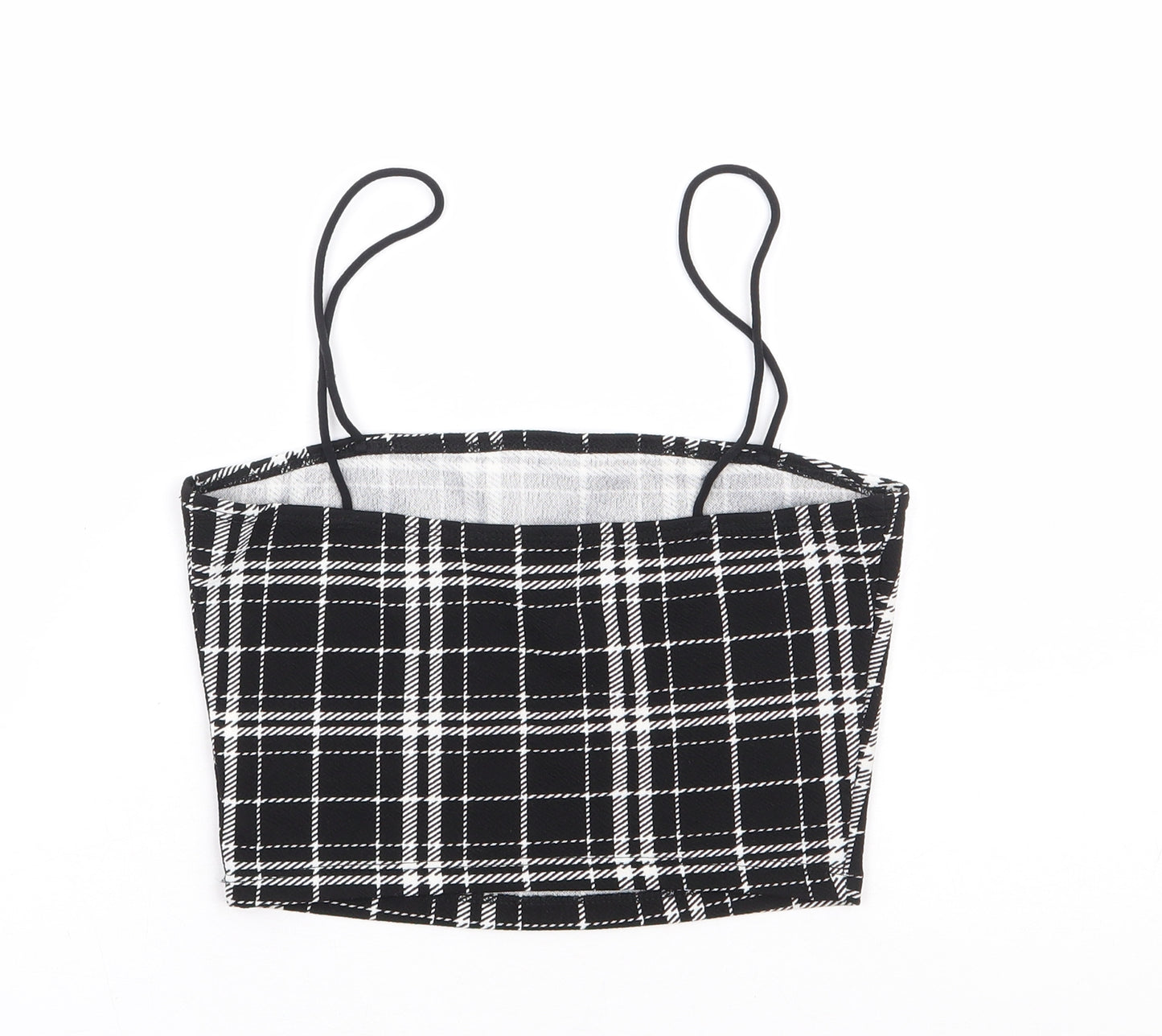SheIn Womens Black Plaid Polyester Cropped Tank Size XS Square Neck