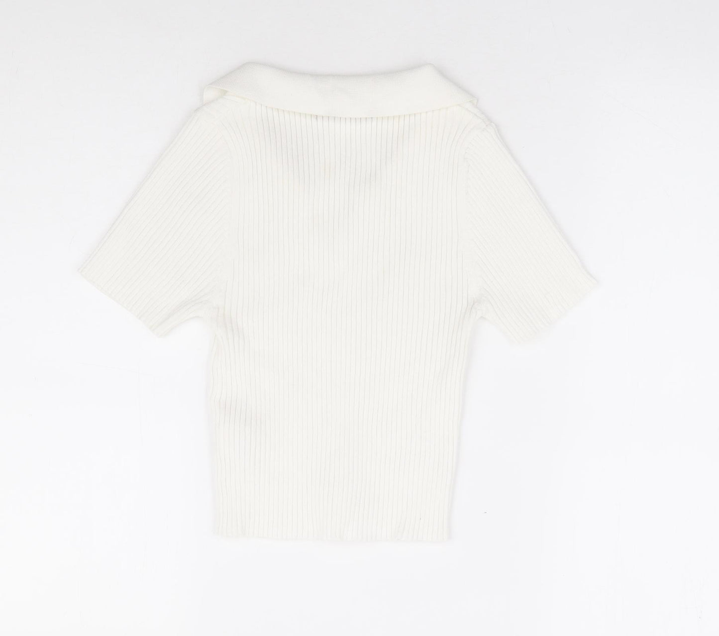 SheIn Womens White Nylon Basic Polo Size S Collared - Cropped, Ribbed