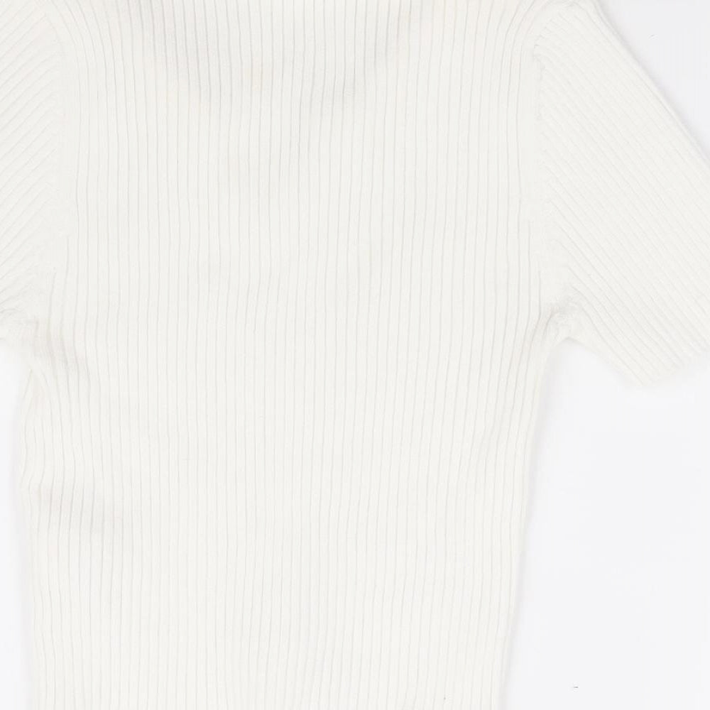 SheIn Womens White Nylon Basic Polo Size S Collared - Cropped, Ribbed