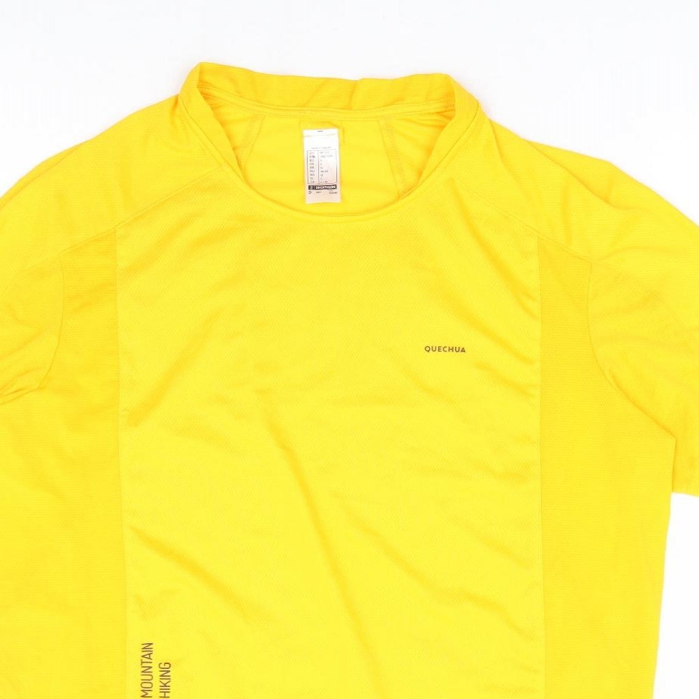 DECATHLON Mens Yellow Polyester Basic T-Shirt Size L Round Neck Pullover - Mountain Hiking