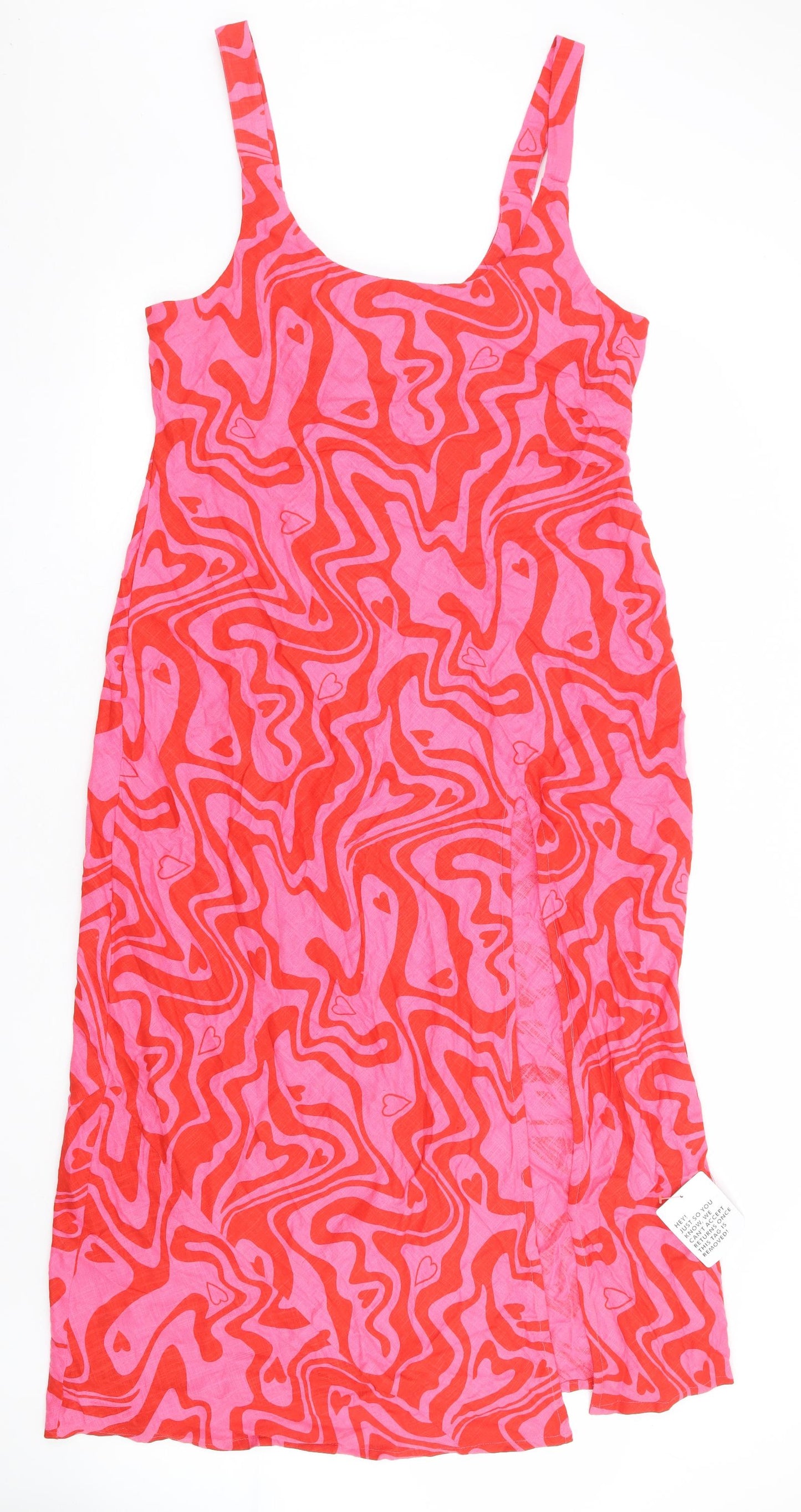 ASOS Womens Pink Geometric Viscose A-Line Size 14 Square Neck Pullover - Heart