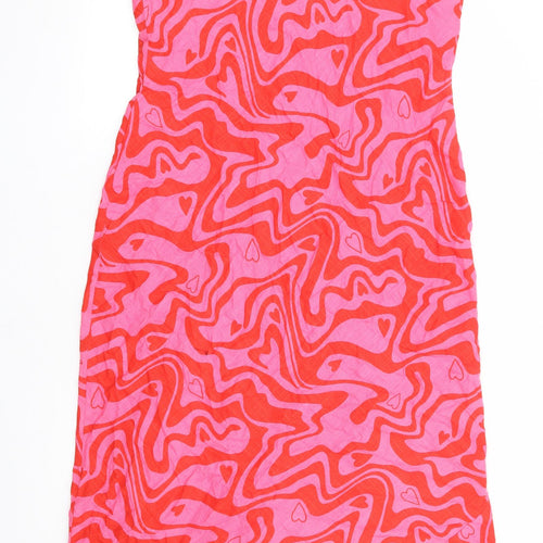 ASOS Womens Pink Geometric Viscose A-Line Size 14 Square Neck Pullover - Heart