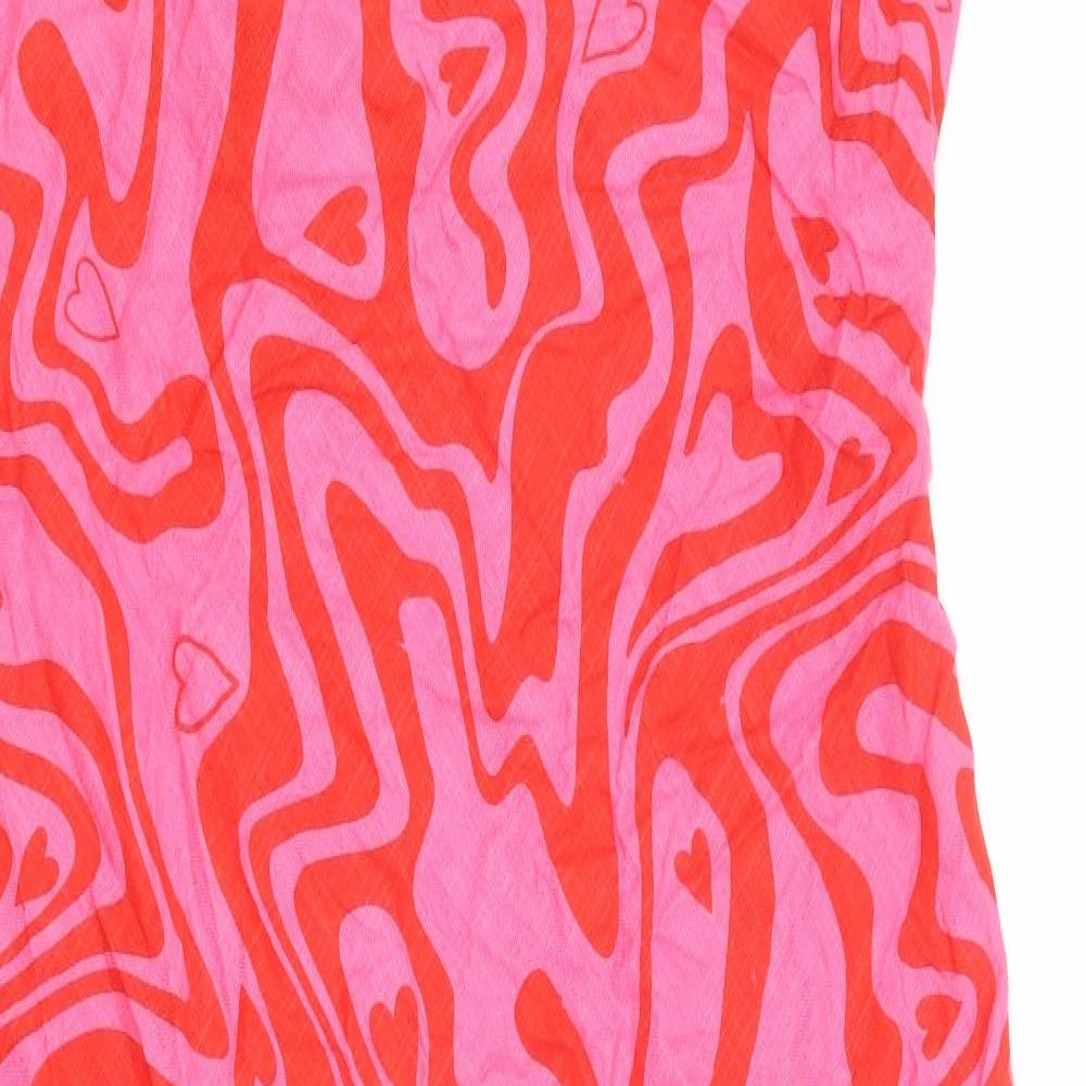 ASOS Womens Pink Geometric Viscose A-Line Size 14 Square Neck Pullover - Heart