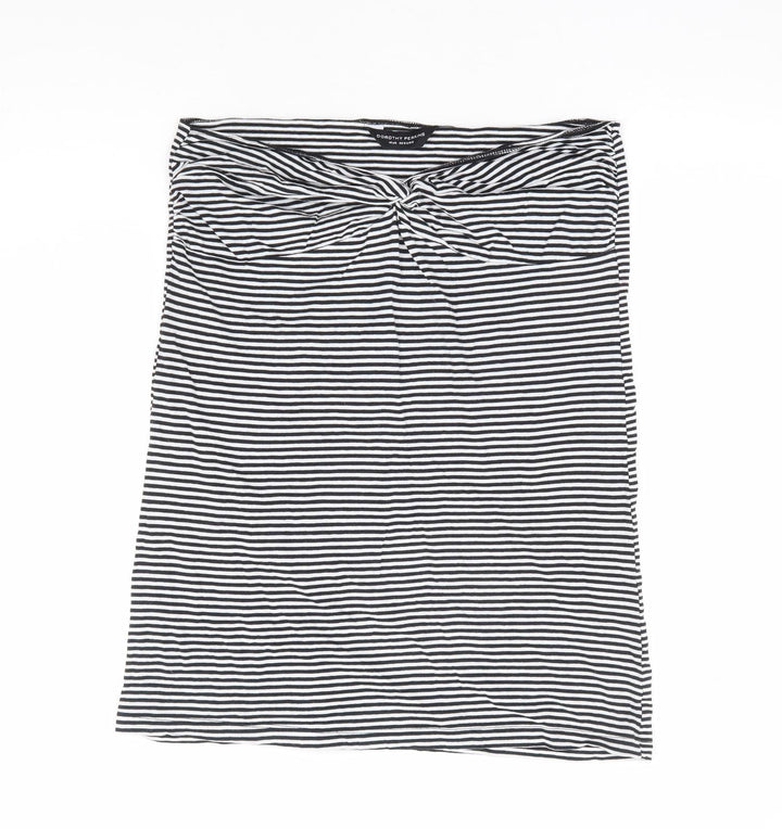 Dorothy Perkins Womens Black Striped 100% Cotton Basic Tank Size 14 Off the Shoulder - Ruched Bandeau