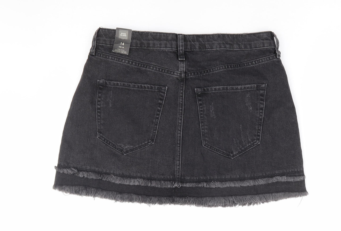 River Island Womens Black Cotton Mini Skirt Size 14 Zip - Distressed