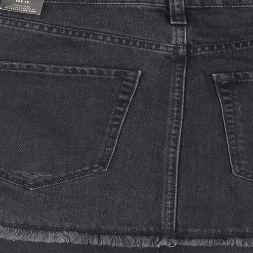 River Island Womens Black Cotton Mini Skirt Size 14 Zip - Distressed