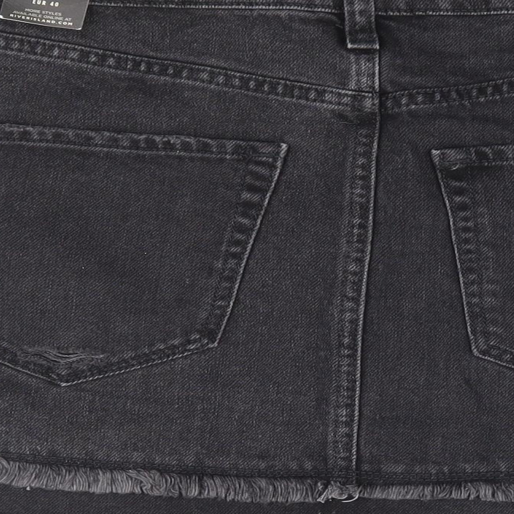 River Island Womens Black Cotton Mini Skirt Size 14 Zip - Distressed