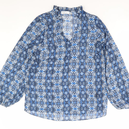 Papaya Womens Blue Geometric Polyester Basic Blouse Size 10 V-Neck