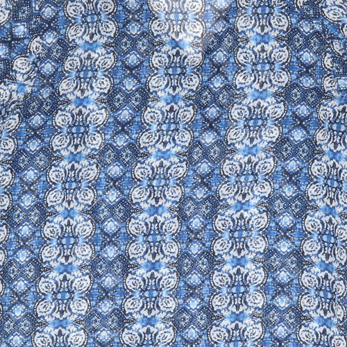 Papaya Womens Blue Geometric Polyester Basic Blouse Size 10 V-Neck