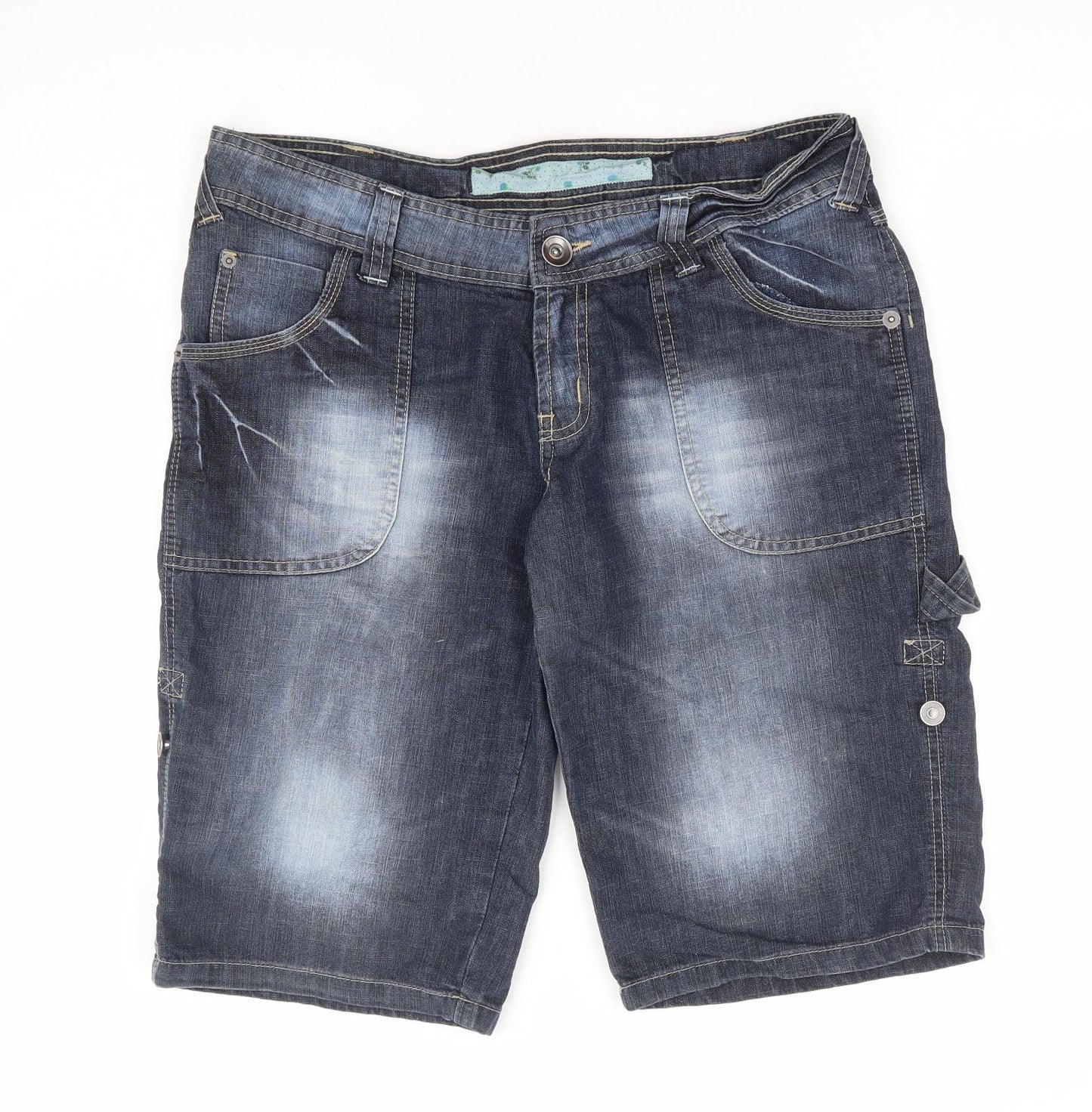 Primark Womens Blue Cotton Bermuda Shorts Size 14 L14 in Regular Zip