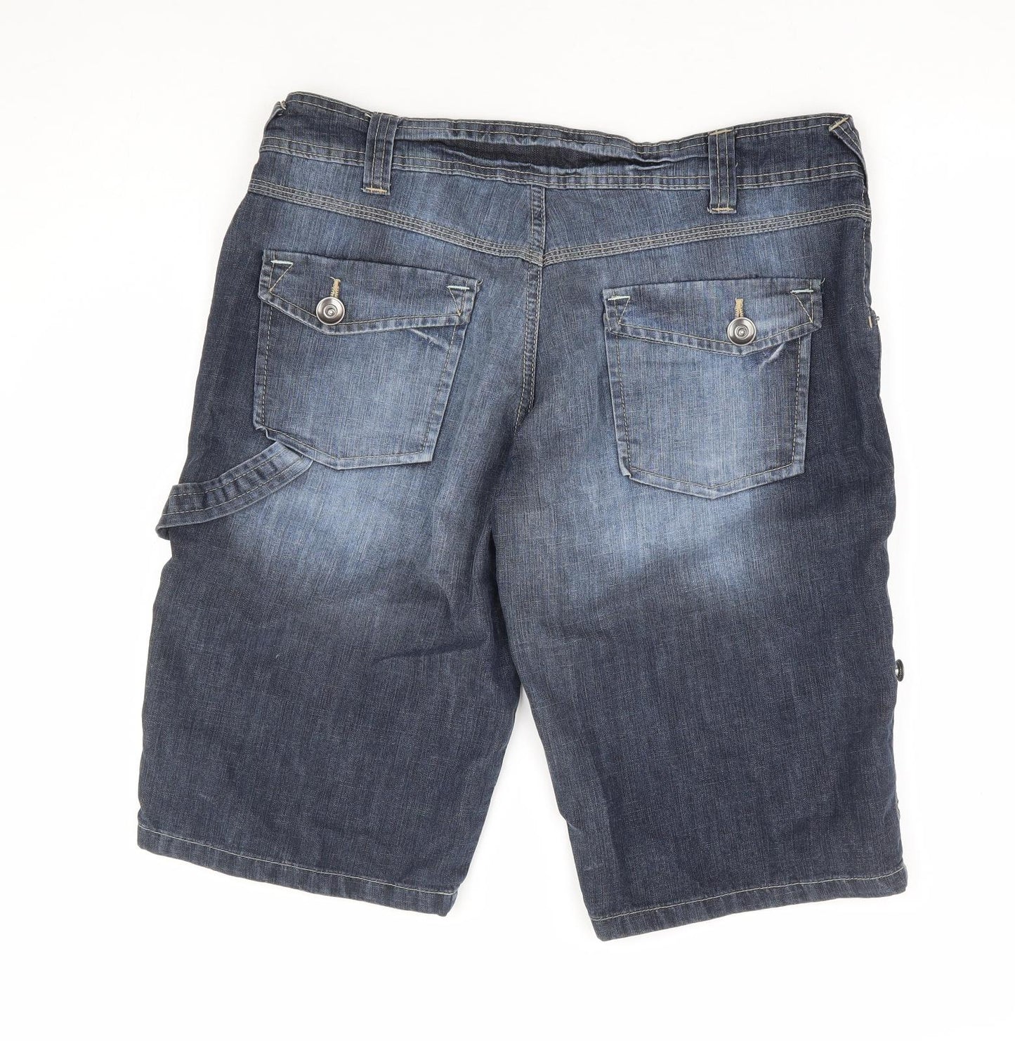 Primark Womens Blue Cotton Bermuda Shorts Size 14 L14 in Regular Zip