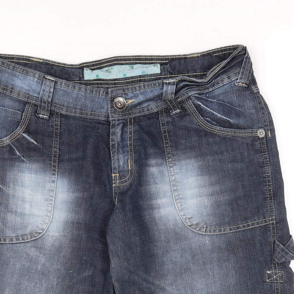 Primark Womens Blue Cotton Bermuda Shorts Size 14 L14 in Regular Zip