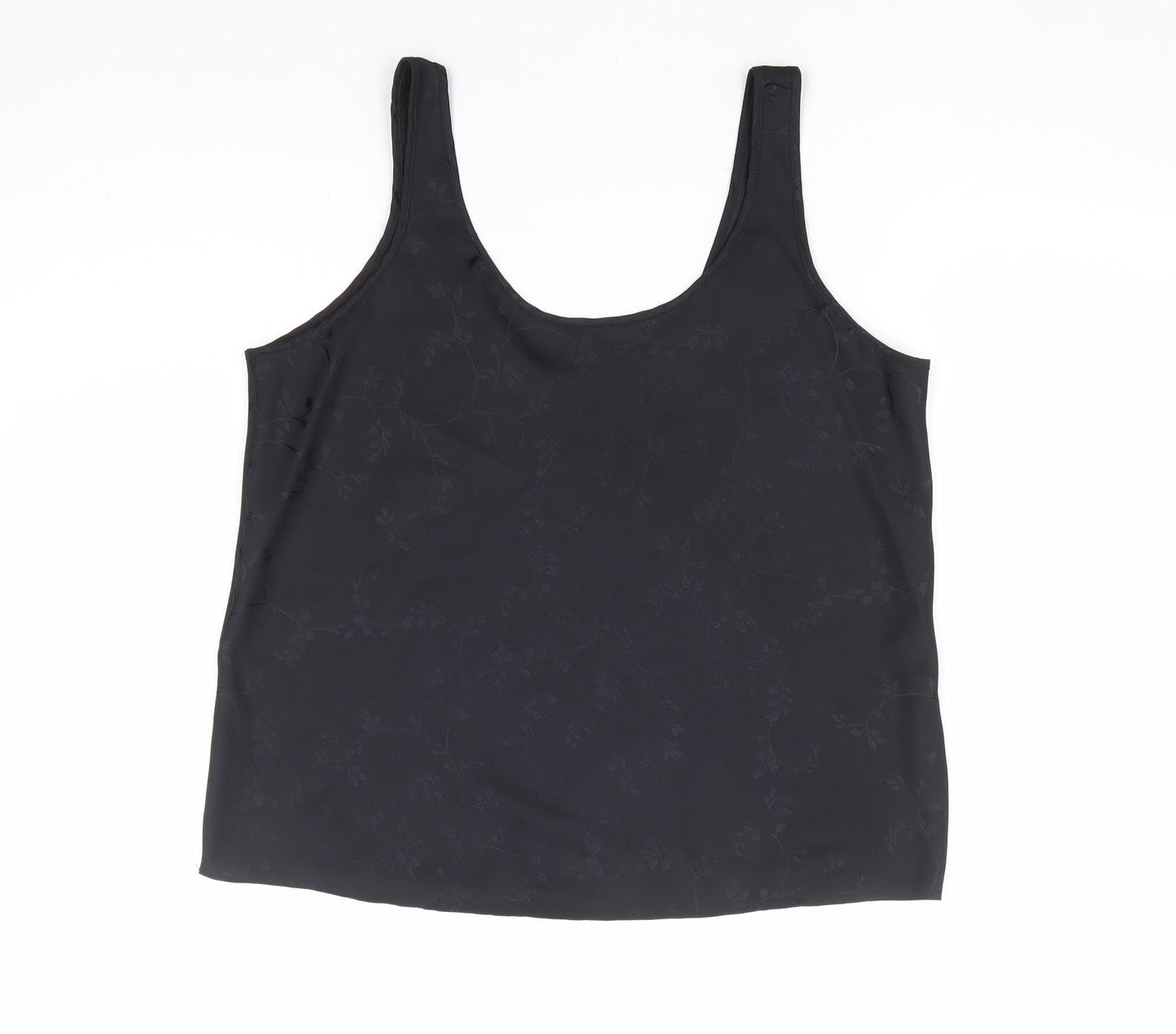 Marks and Spencer Womens Black Floral Polyester Camisole Tank Size 12 Scoop Neck