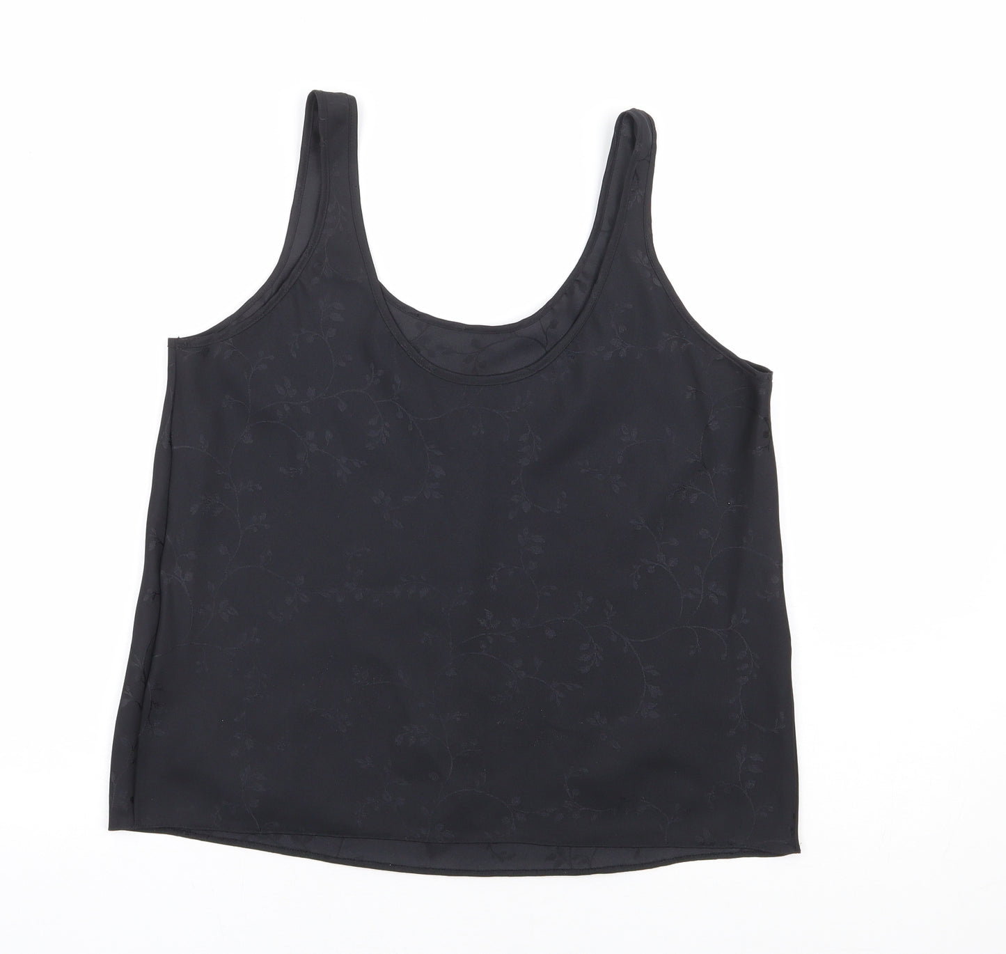 Marks and Spencer Womens Black Floral Polyester Camisole Tank Size 12 Scoop Neck