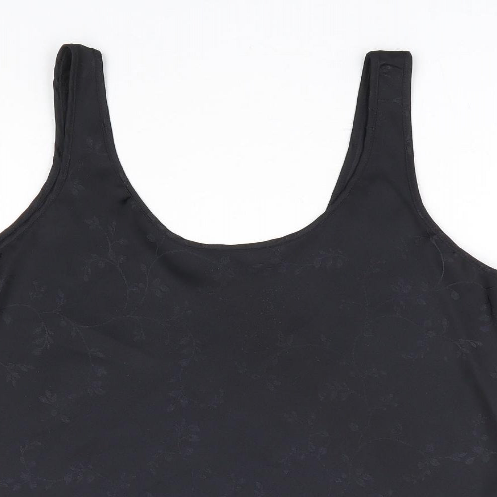 Marks and Spencer Womens Black Floral Polyester Camisole Tank Size 12 Scoop Neck