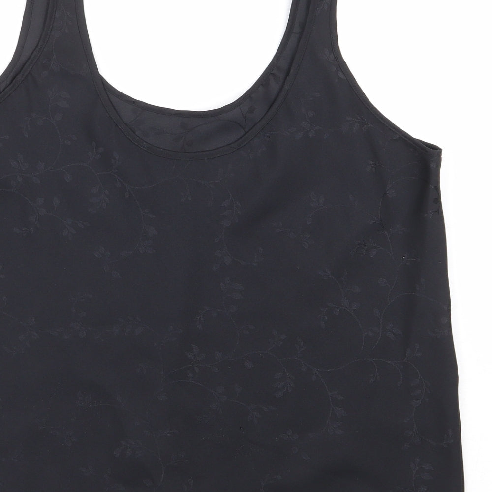 Marks and Spencer Womens Black Floral Polyester Camisole Tank Size 12 Scoop Neck