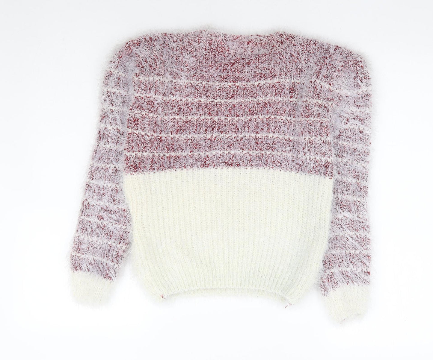Koopo Womens Red Round Neck Striped Cotton Pullover Jumper One Size - Fluffy