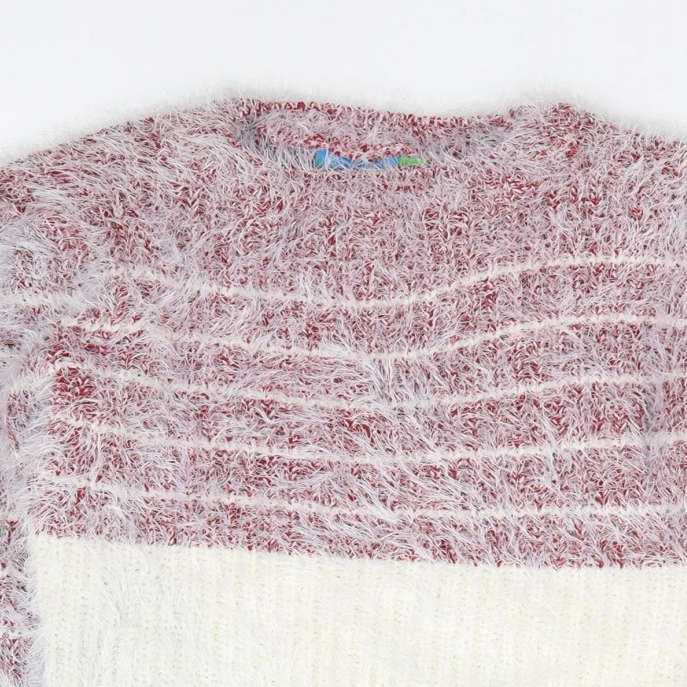 Koopo Womens Red Round Neck Striped Cotton Pullover Jumper One Size - Fluffy