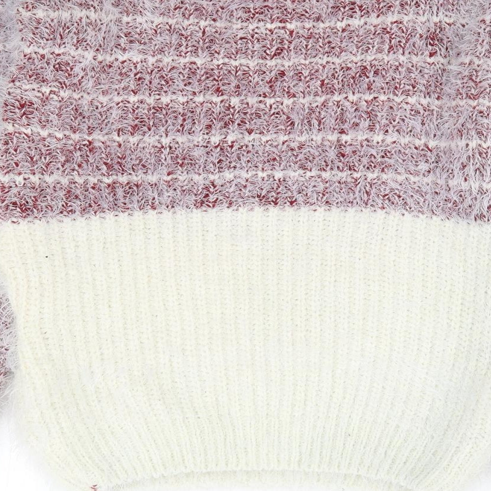 Koopo Womens Red Round Neck Striped Cotton Pullover Jumper One Size - Fluffy