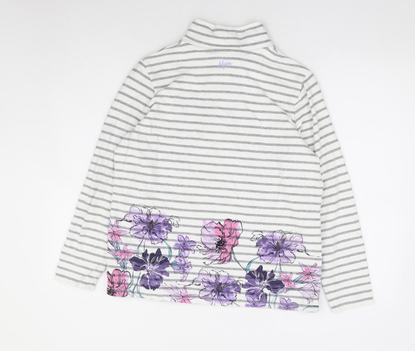 Maine Womens White Striped Polyester Henley Sweatshirt Size M Button - Flowers